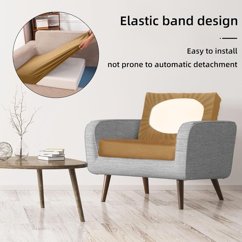 BIETYONE Stretch Patio Cushion Covers - 8Pcs Washable Outdoor Sofa Slipcovers | Camel Color