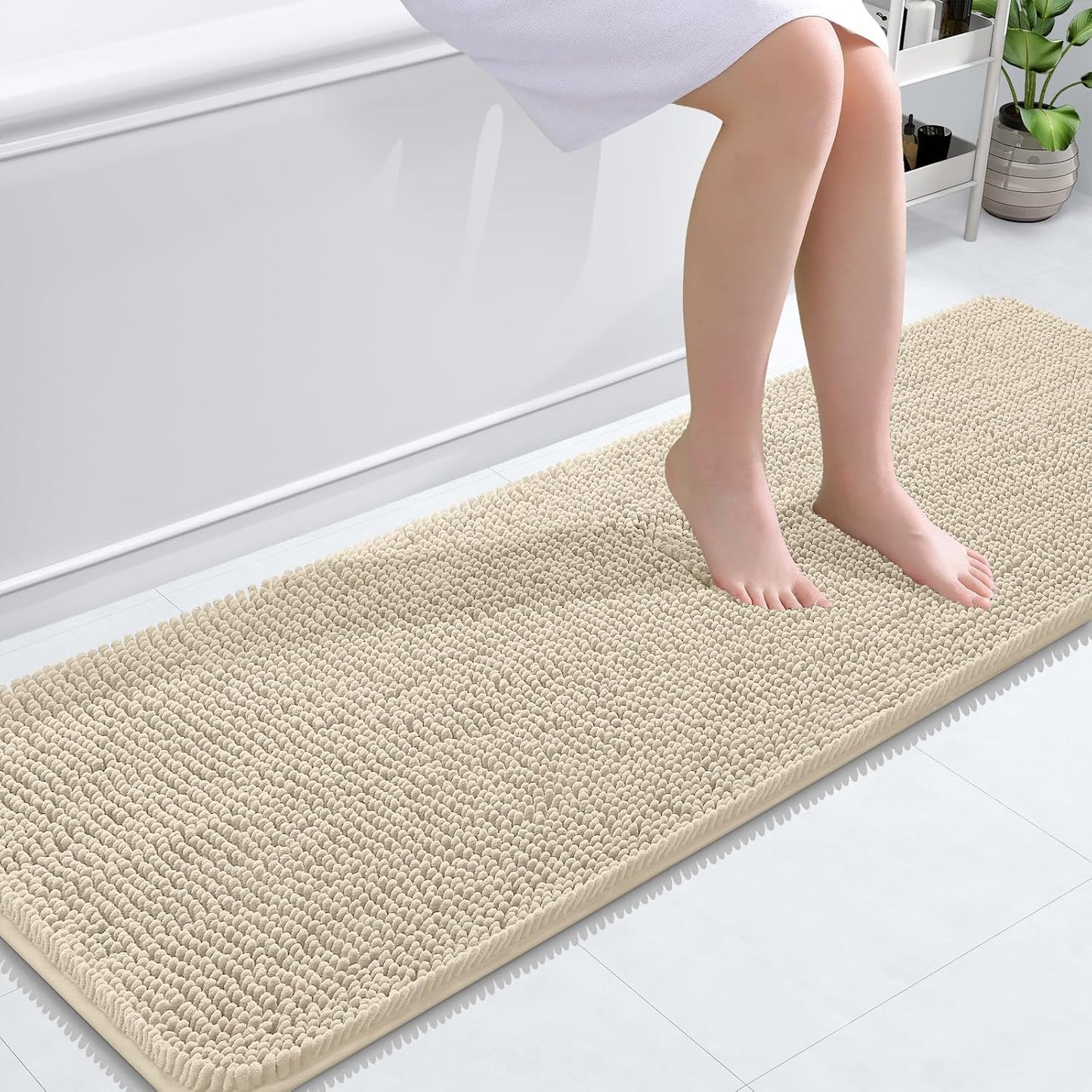 OLANLY Bathroom Runner Rugs - Extra Soft Chenille Bath Mat, Quick Dry & Machine Washable | 59x20, Sand