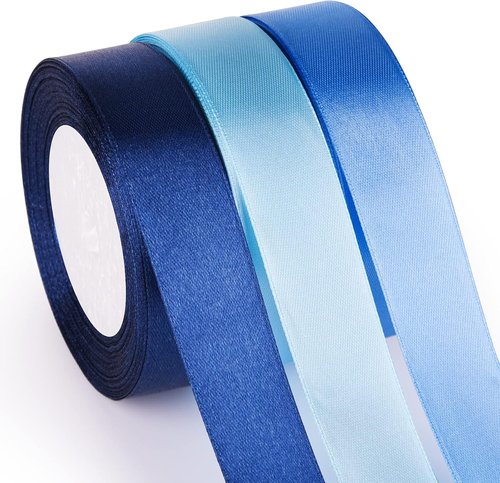 ASTARON Blue Satin Ribbon - 1 Inch Solid Color Fabric for Wedding Bouquets & Gift Wrapping