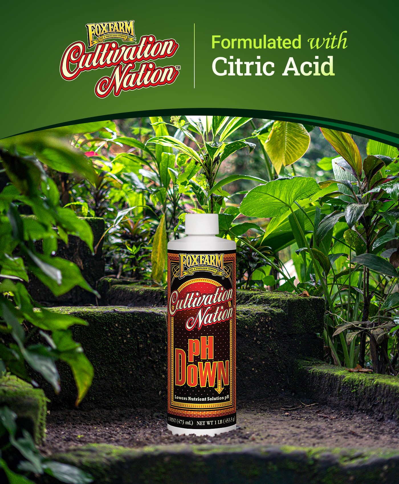 FoxFarm Cultivation Nation pH Down for Plants’ Nutrient Solutions - Formulated with Citric Acid for Adjustment - Ideal for Soil & Hydroponics, Lowers pH Levels of Nutrient Solution - 1 Quart