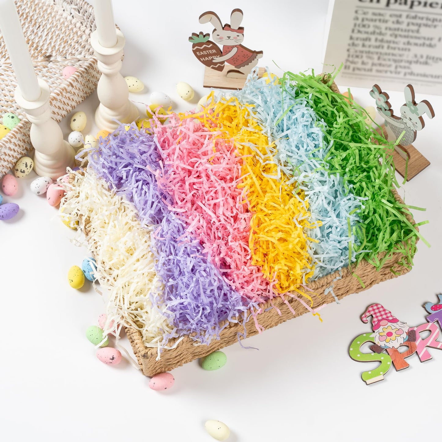 CIPOWM 340g/12oz Easter Grass Shredded Paper Filler 6 Colors Paper Shred Crinkle Raffia Paper Filler for Easter Gift Wrapping Boxes Bags Basket Filling Party Supply(6 Colors)