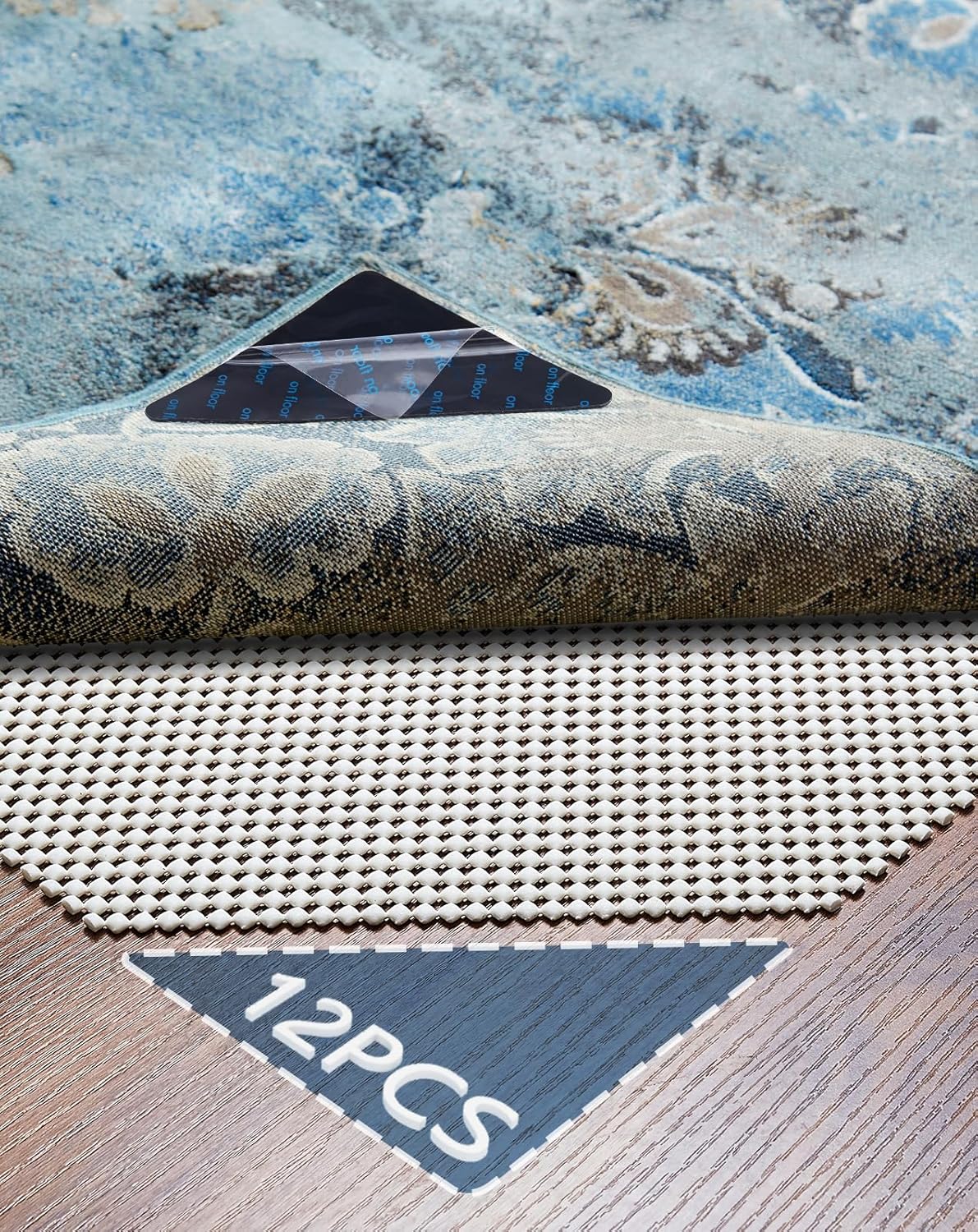 Veken Rug Gripper Pad - Non-Slip Cushion for Hardwood & Tile Floors | 12 Pcs, 2x3 Ft Anti-Skid Mat