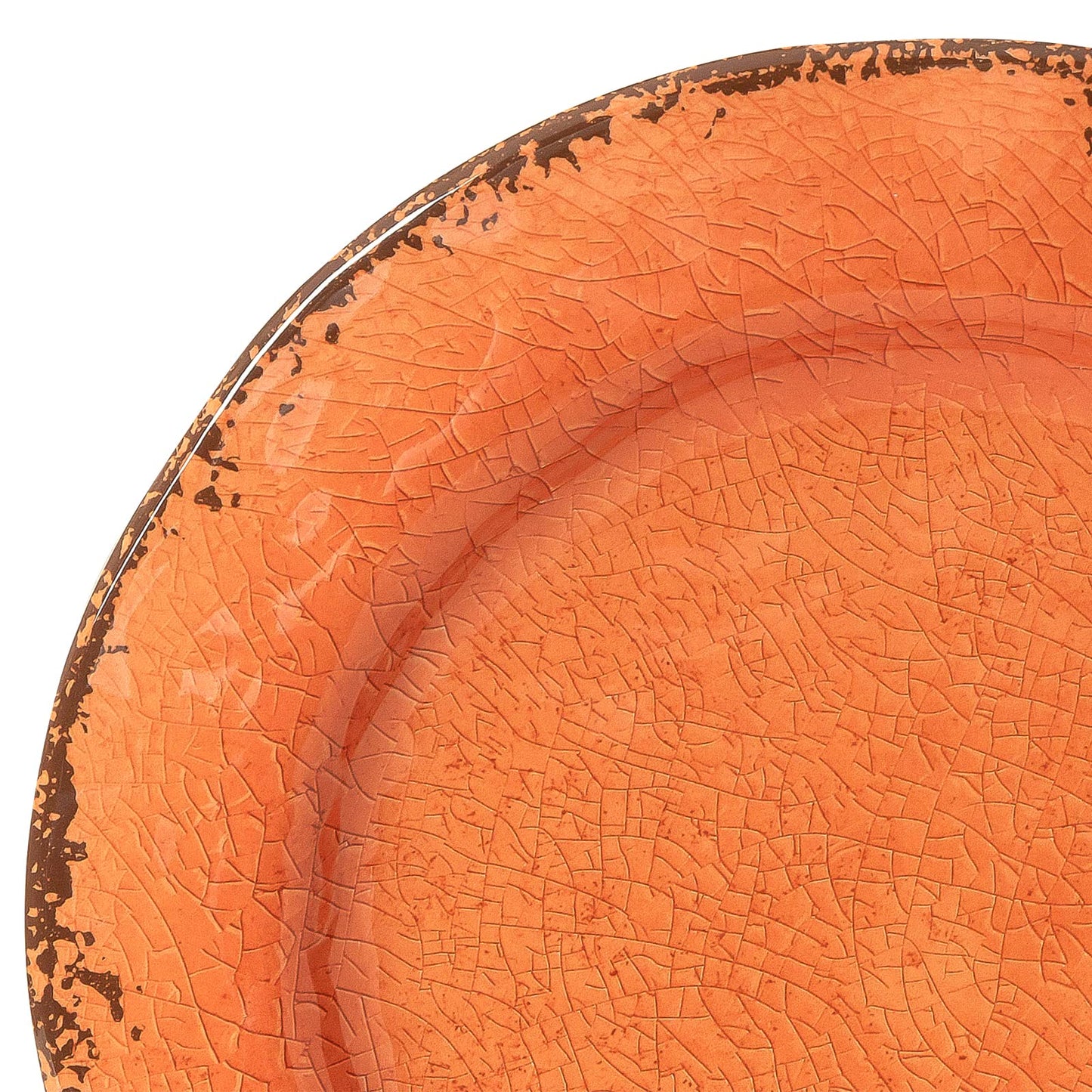 LEHAHA Melamine Salad/Dessert Plates, Crackled Design Plates Set of 6, 9 inch Small Dinner Plates, Modern Rustic Kitchen Serving Dishes for Party, Picnic and Camping Use, Orange