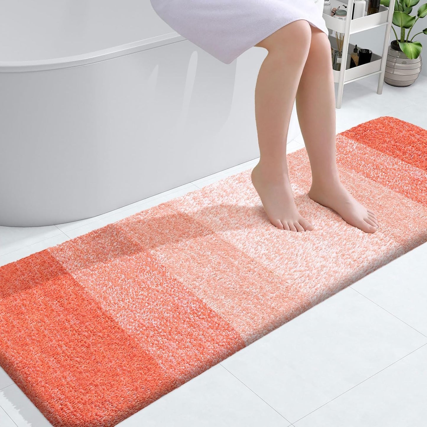 OLANLY Bathroom Runner Rug - Extra Soft, Absorbent Microfiber Mat | 59x20, Quick Dry, Washable, Coral