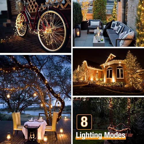 Btfarm Solar String Lights - 132FT 320LED Waterproof Fairy Lights | 8 Modes, Copper Wire for Outdoor Decor