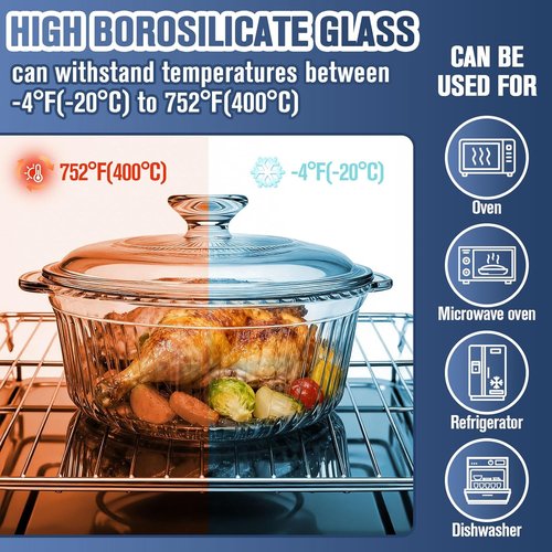 Clear Glass Baking Dishes by [Brand Name] - 2 Pack Round Casserole Dishes with Lids | Oven Safe, 1.7Qt & 2.5Qt