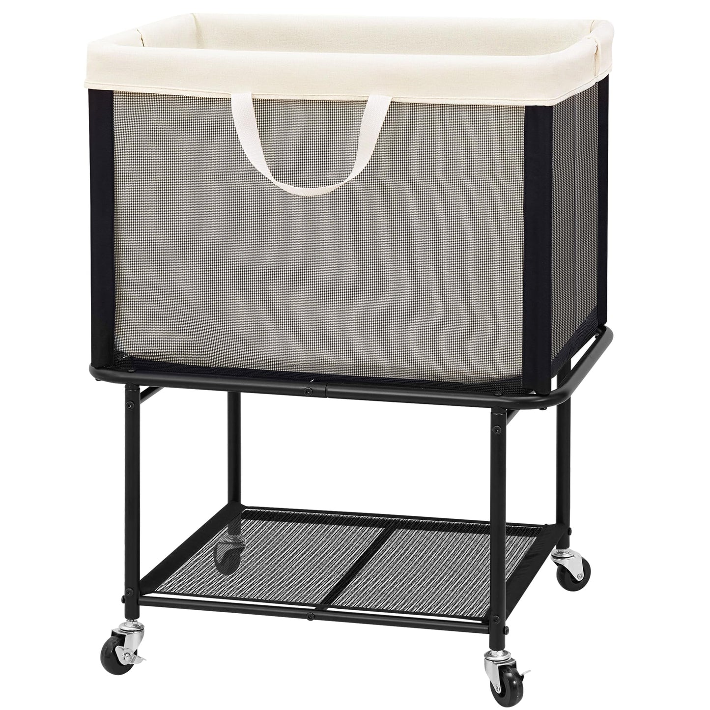 STO STO Rolling Laundry Hamper with Lockable Wheels, 29-Gallon (110L) Laundry Cart with Removable Canvas Bag, 2-Tier Clothes Basket Hamper with Shelf for Closet, Bedroom, Bathroom, Laundry Room