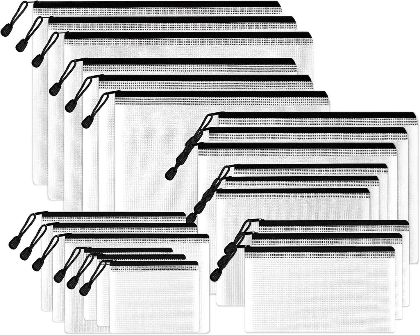 SUNEE Mesh Zipper Pouches - Water-Resistant Organizing Bags | 21 Packs in Black for School & Office Supplies