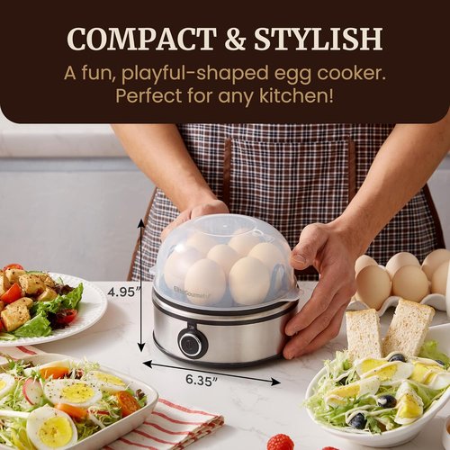 Elite Gourmet Easy Egg Cooker - 7-Egg Capacity for Soft, Medium, Hard-Boiled & Poached Eggs | Stainless Steel with Auto Shut-Off
