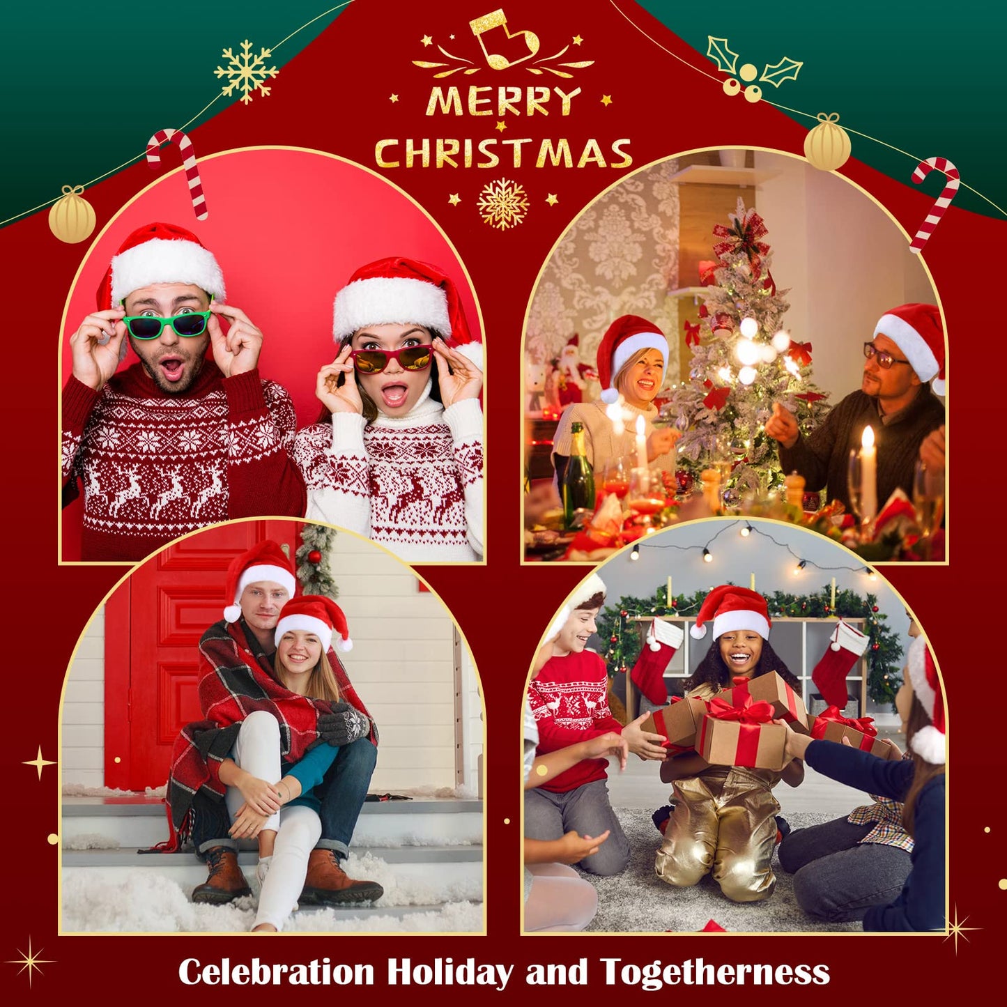 Jadive 30 Pcs Velvet Santa Hats Adult Bulk Thick Xmas Operation Christmas Family Holiday Hats with Comfort Lining New Year Festive (Red)