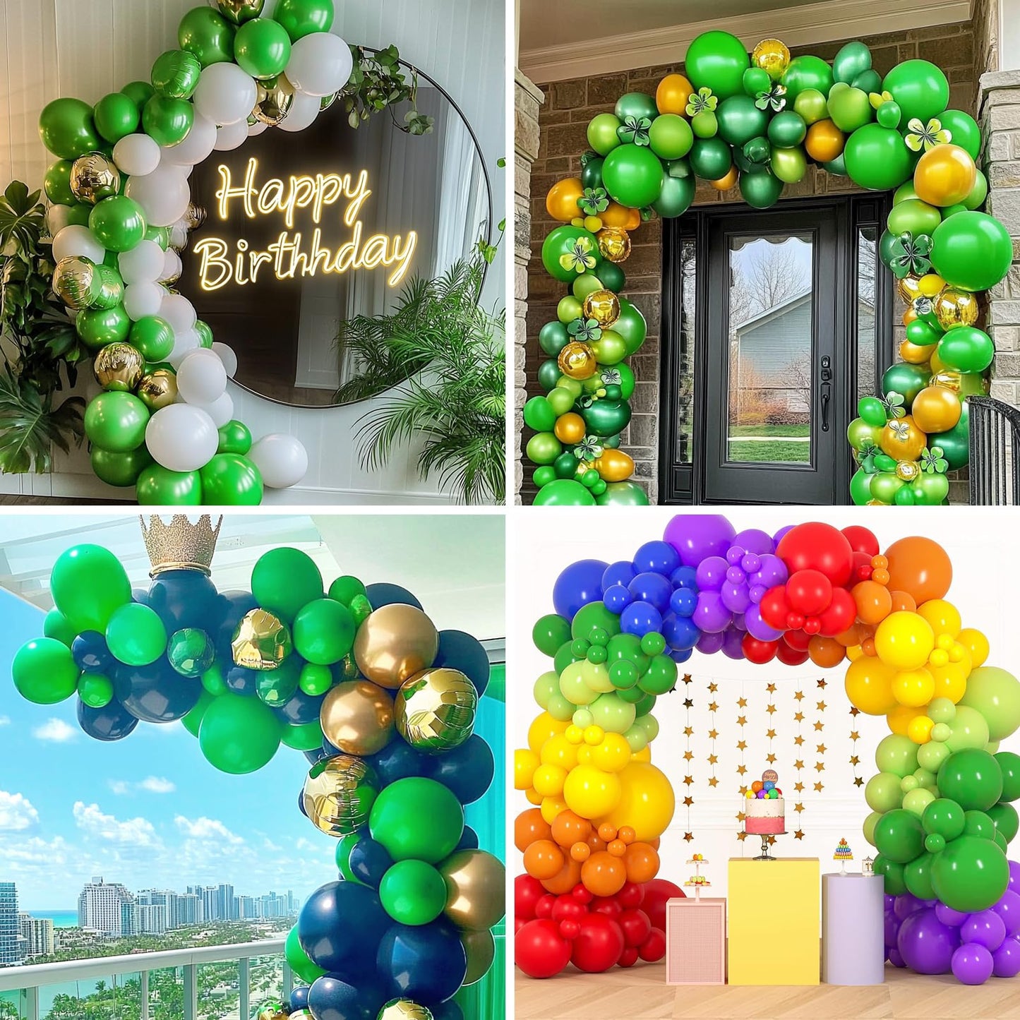 RUBFAC 129pcs Green Balloons Different Sizes 18 12 10 5 Inch Green Latex Christmas Balloon Garland Arch for Masquerade Party Decorations Birthday Baby Shower Wedding Party Supplies