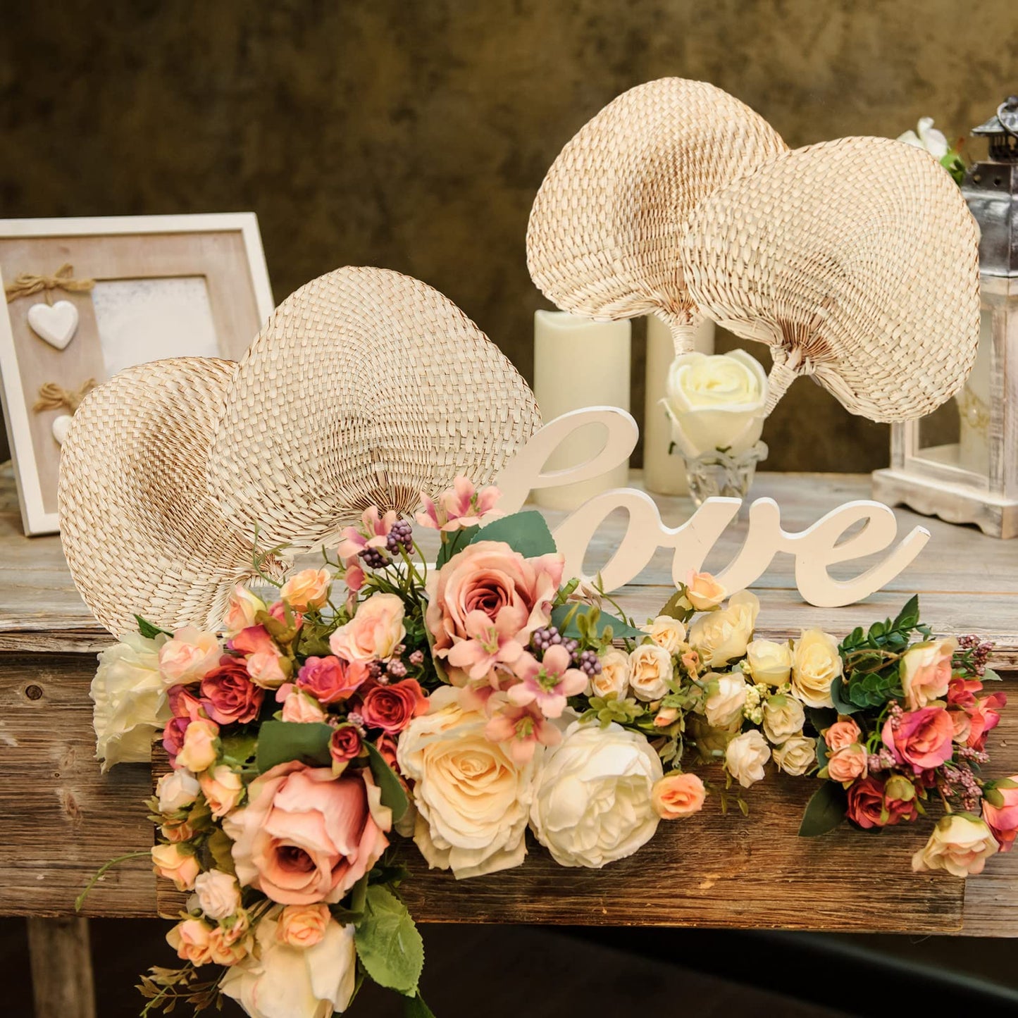 Marsui 30 Pieces Wedding Raffia Fans Natural Handmade Palm Leaf Hand Weaving Boho Fans for Guest Couple Summer Cooling Supplies Farmhouse Wall Decor Wedding Favors