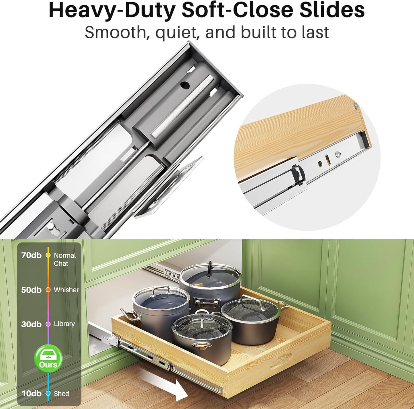 Skiennix Pull Out Cabinet Organizer - Soft Close Wooden Slide Out Drawers for Kitchen | 15"W x 21"D x 3.4"H
