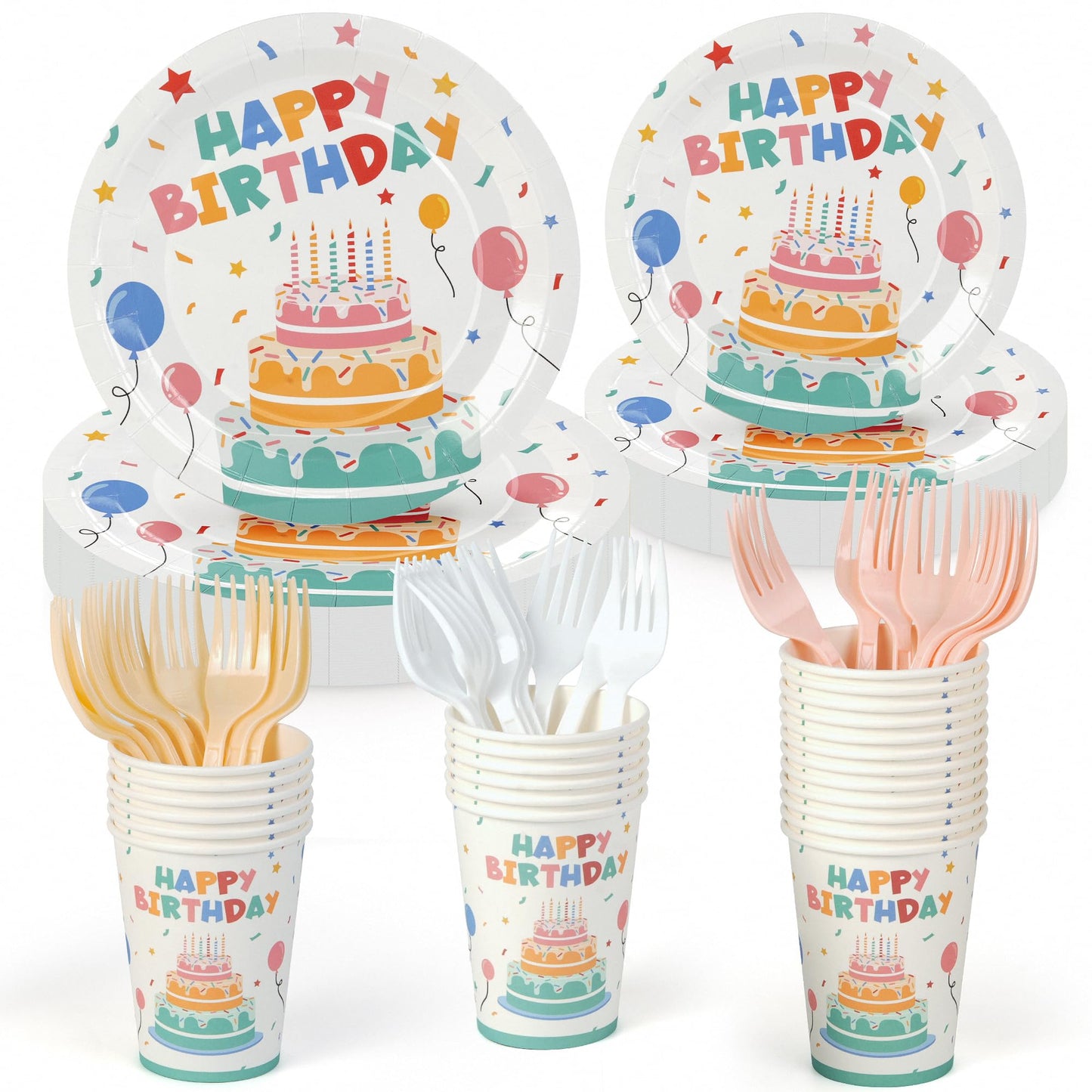 Childom Birthday Decorations,96 Pcs Birthday Plates and Cups,Happy Birthday Decorations,Disposable Plates for Birthday Party Decorations,Dinnerware Sets for Party Supplies,Tableware Set Serve 24