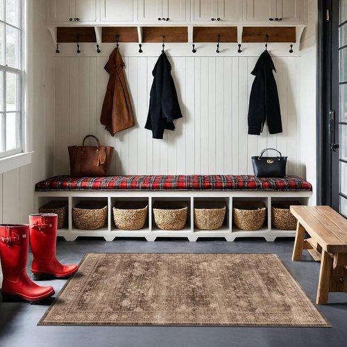 Brown Boho Runner Rug - Washable 3x6 Entryway & Hallway Floor Mat | Non-Slip, Stain & Fade Resistant