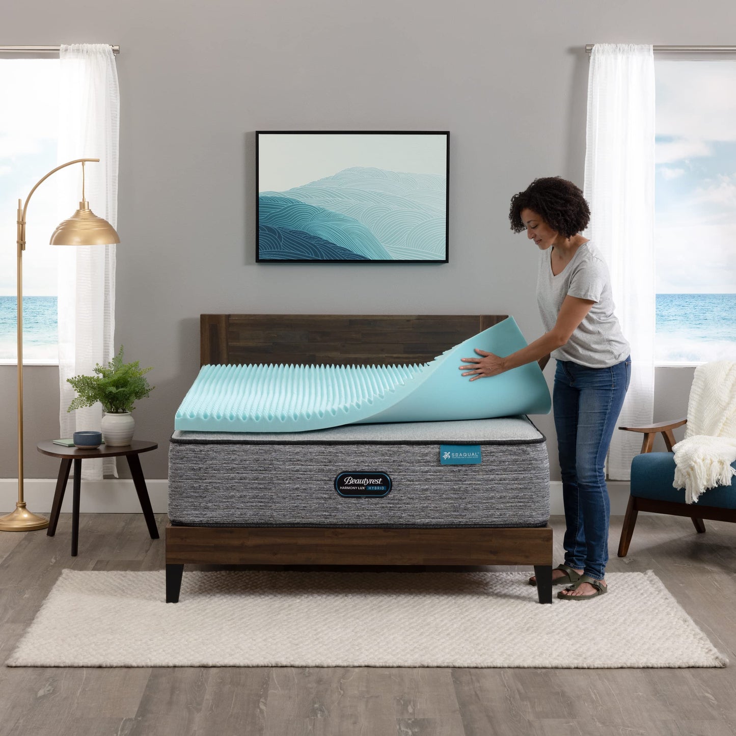 Beautyrest Cool Wave Plus Convoluted Pressure-Relieving Memory Foam Mattress Topper, Twin XL, 3-Inch,Blue