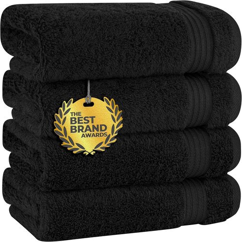 Cotton Paradise Hand Towels - 100% Turkish Cotton, Soft & Absorbent | 4-Piece Black Set