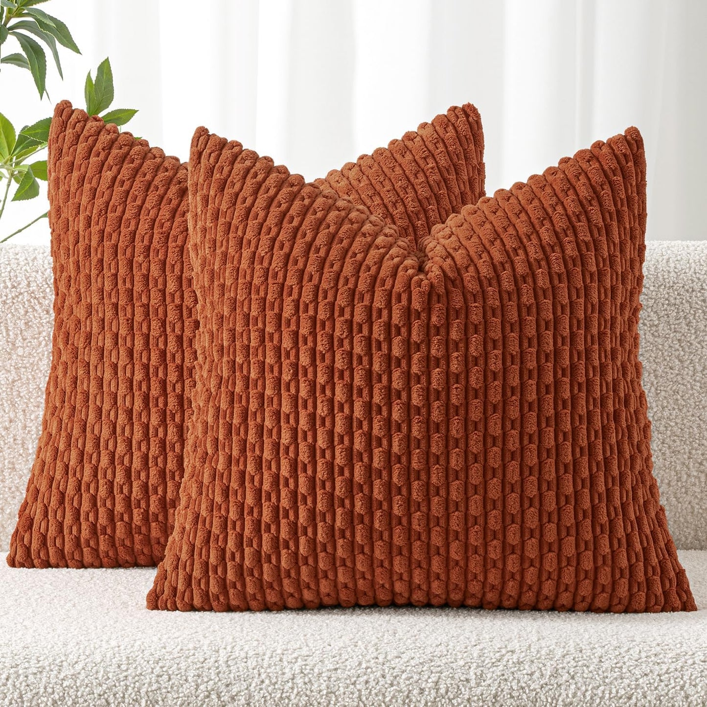 MIULEE Throw Pillow Covers - Soft Corduroy Boho Striped Decorative Set of 2 | Rust 18x18 Inch for Couch & Sofa