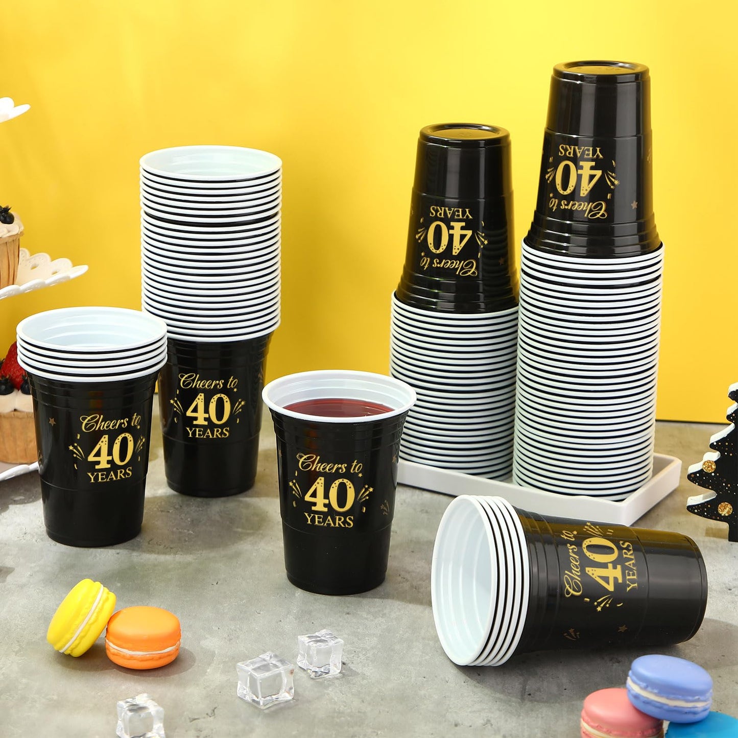Ziliny 50 Pack 40th Birthday Decorations Birthday Cups 16 oz Disposable Plastic Gold and Black Cheers to 40 Years Cups for Men Women Hot Cold Drinks for Wedding Anniversary Supplies
