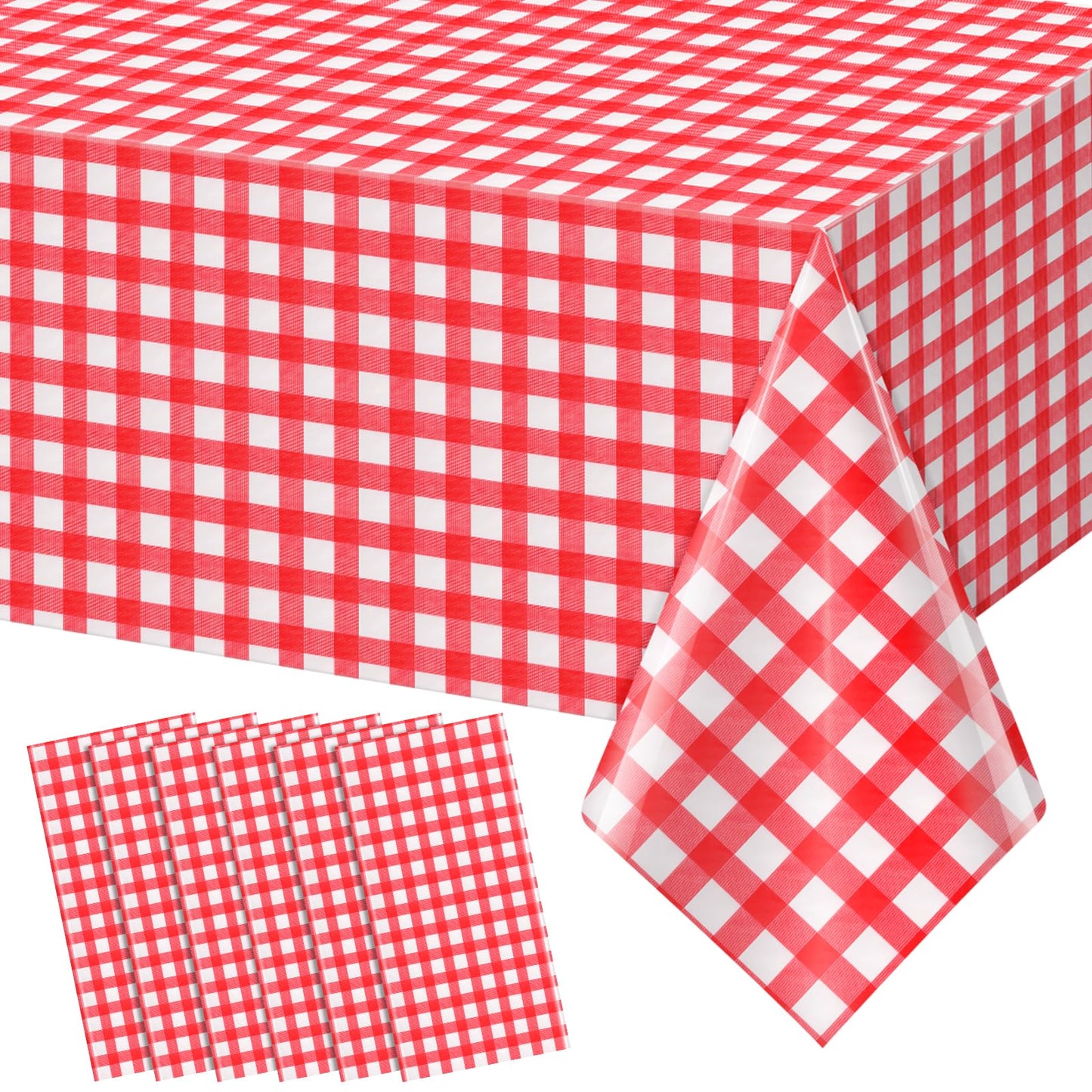 YIDAKO 6pcs 54X108inch Red Checkered Tablecloth,Red Gingham Tablecloths Buffalo Plaid Disposable Plastic Table Covers for Birthday Baby Shower Bridal Wedding Party Birthday Decorations