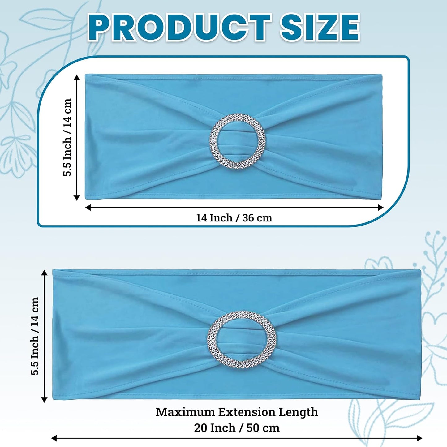 MDS Spandex Chair Sashes - Premium Stretch Covers with Buckle Slider for Weddings & Events | Pack of 10 - Blue