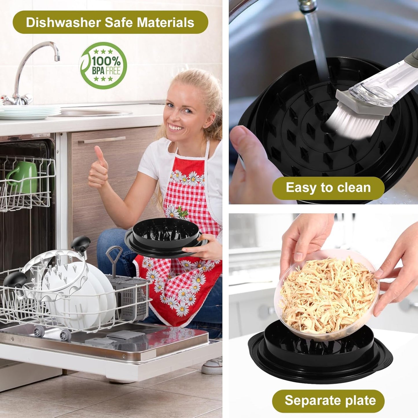 Skiennix Chicken Shredder - Automatic Meat Shredder Tool with Anti-Slip Design | Large 9.8” Dishwasher Safe