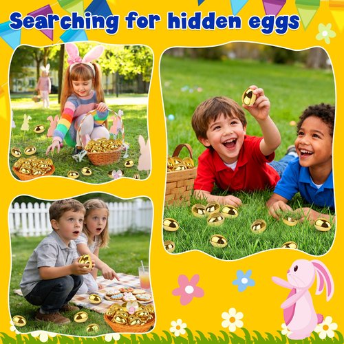 Envotek 36 Pack Gold Easter Eggs, 2.4 Inch Metallic Plastic Empty Golden Eggs Fillable for Easter Eggs Hunt, Easter Basket Stuffers Fillers, Classroom Prize Supplies, Filling Treats and Party Favors