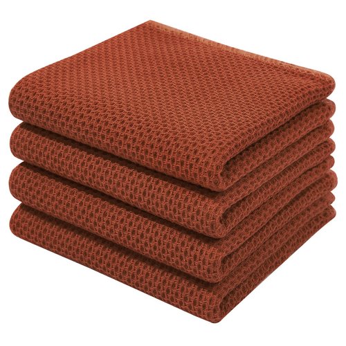 Homaxy 100% Cotton Waffle Weave Kitchen Dish Towels, Ultra Soft Absorbent Quick Drying Cleaning Towel, 13 x 28 Inches, 4-Pack, Rust