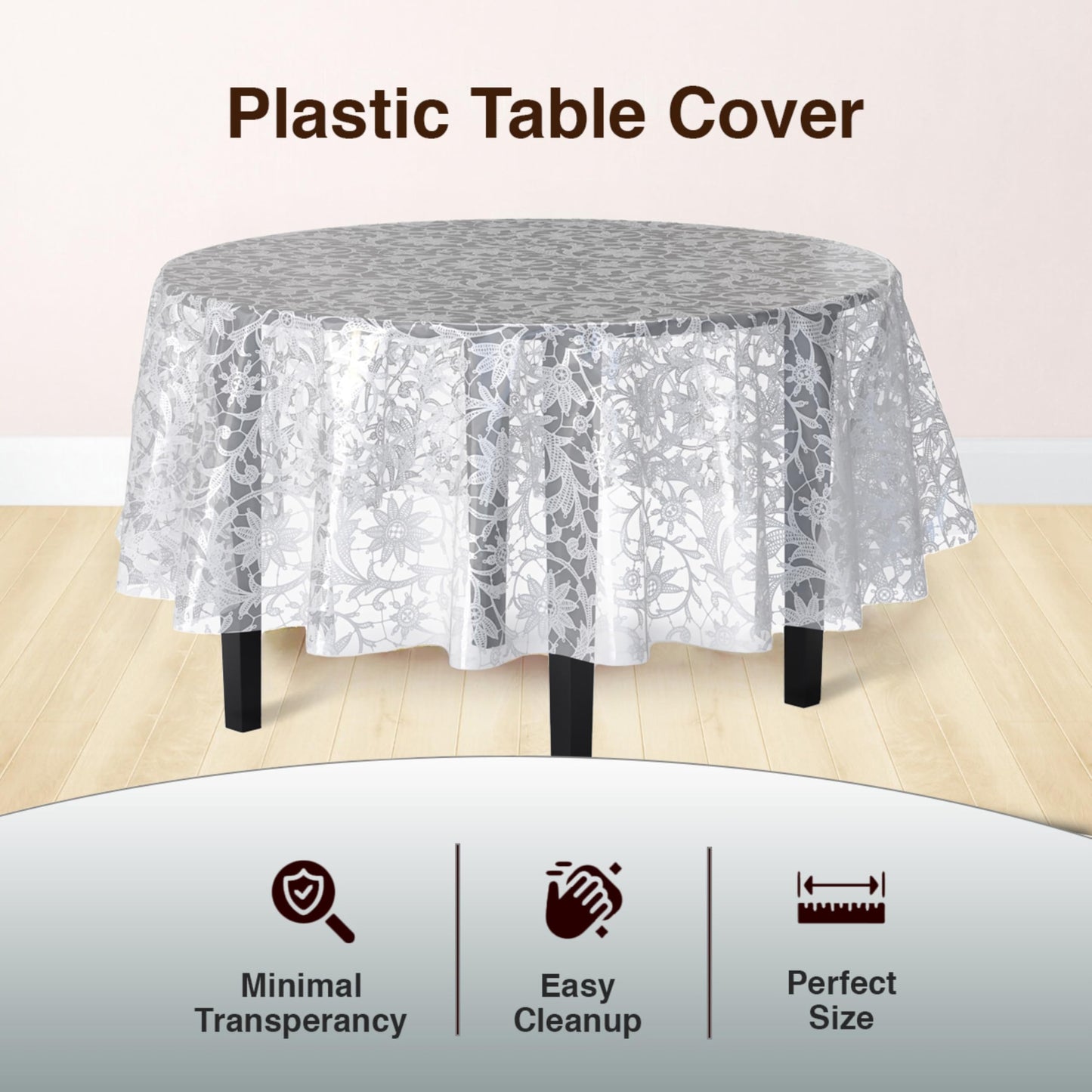 Exquisite Lace Table Cloth Round Table Plastic 12-Pack Lace Tablecloth 84 | White Floral Tablecloth Disposable | Wild Flower Party Decorations & Party Supplies