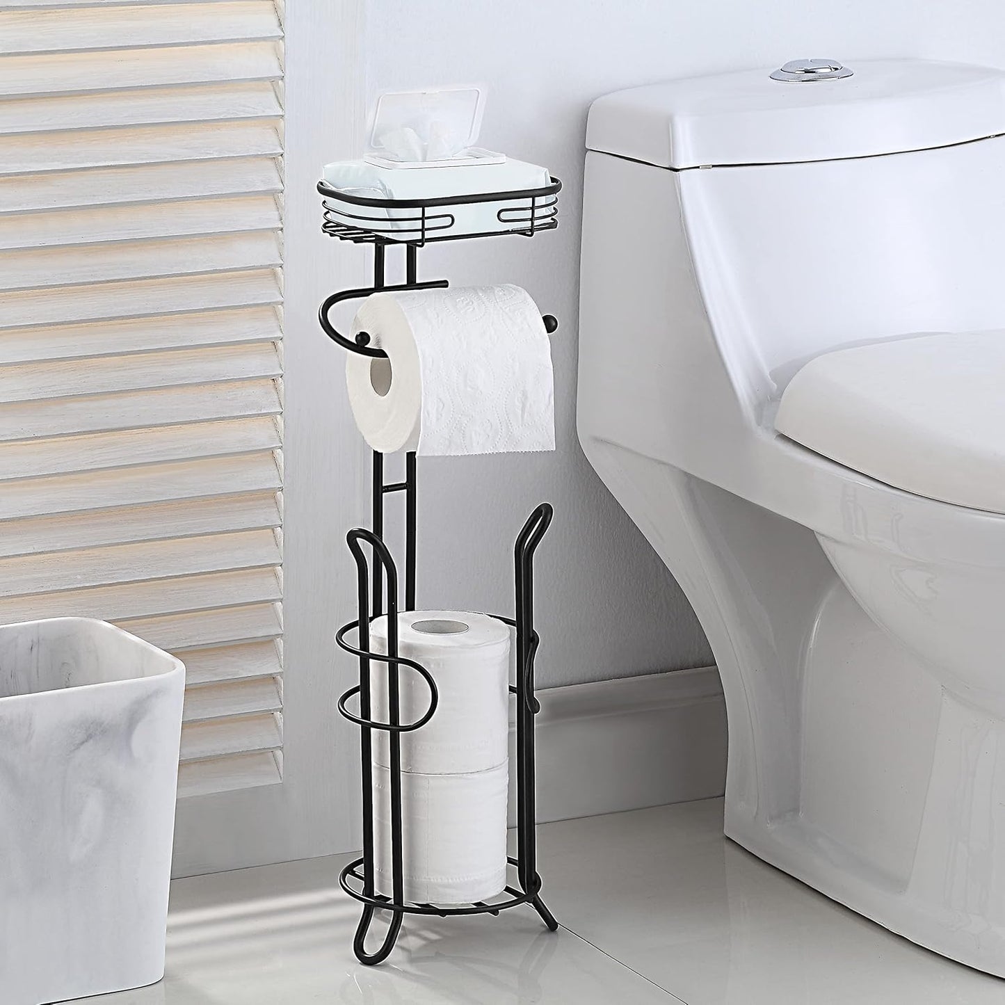 SunnyPoint Toilet Tissue Paper Holder Stand - Heavyweight Storage with Reserve for Mega Rolls | Black