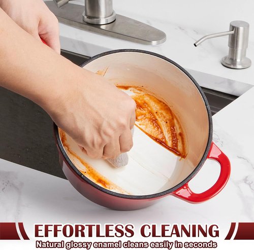 E-far Enameled Cast Iron Saucepan Set - 1Qt & 2Qt Heavy Duty Pots with Self-Basting Lids | Induction-Ready, Easy Clean, Red