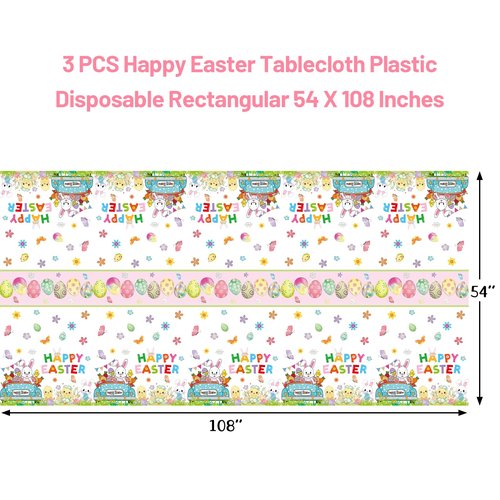 ceiba tree Easter Tablecloths Disposable Plastic 3 PCS Tablecloth Spring Party Supplies Table Decorations Decor 108 X 54 inch