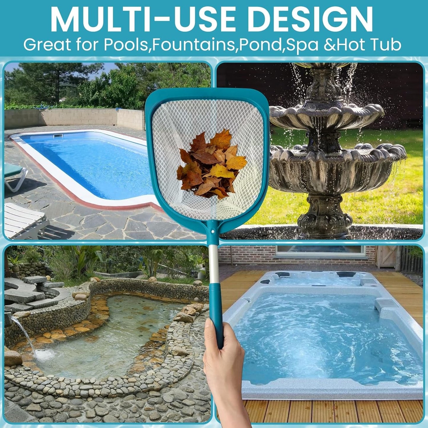POOLWHALE Hot Tub Leaf Skimmer Net - Ultra Fine Mesh with Aluminum Pole for Efficient Debris Removal