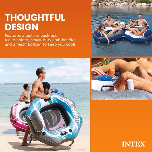 **INTEX River Run Connect Inflatable Floating Lounge - Comfortable Backrest, Built-in Cup Holder, 220lb Capacity**