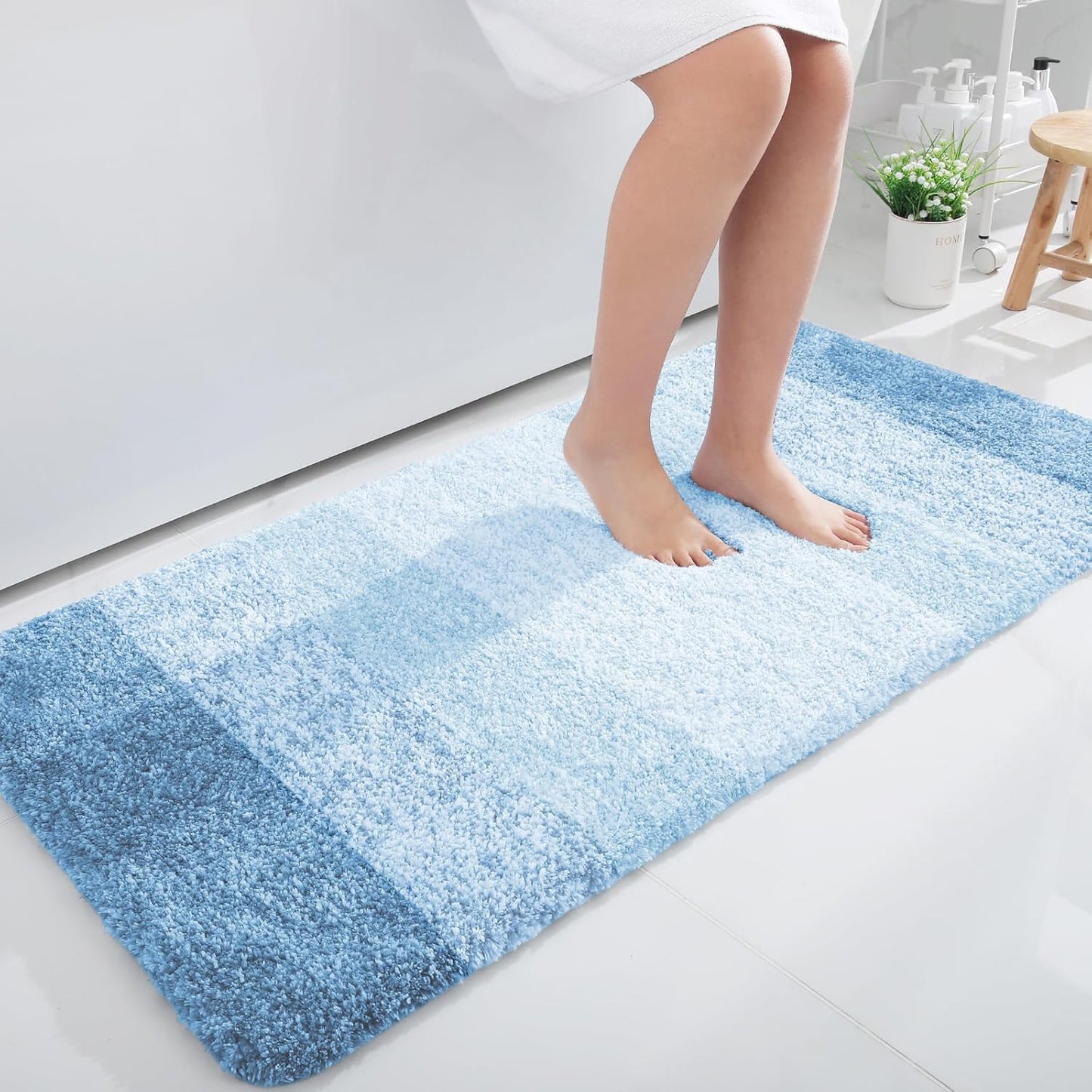 OLANLY Bathroom Runner Rug - Extra Soft Microfiber Mat | Quick Dry & Washable, 47x24, Sky Blue