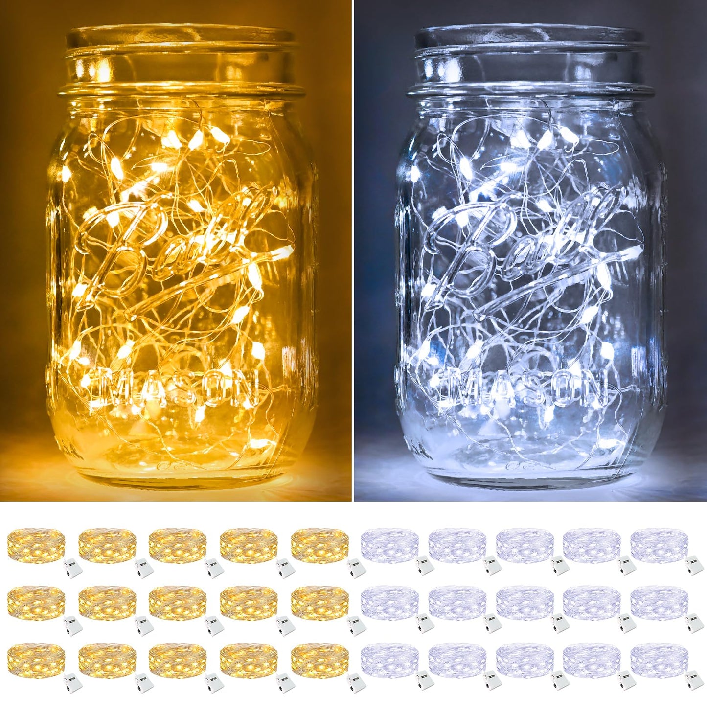 btfarm 30 Pack Fairy Lights Battery Operated [3 Modes], 7ft 20 Led Twinkle Lights String Lights Waterproof Bulk Small Mini Silver Wire for Christmas Mason Jars Wedding Table Centerpiece