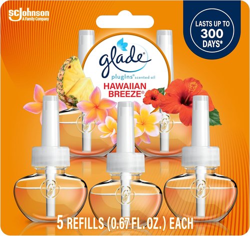 Glade PlugIns Air Freshener Refills - Hawaiian Breeze Scented Essential Oils | 3.35 Fl Oz, 5 Count