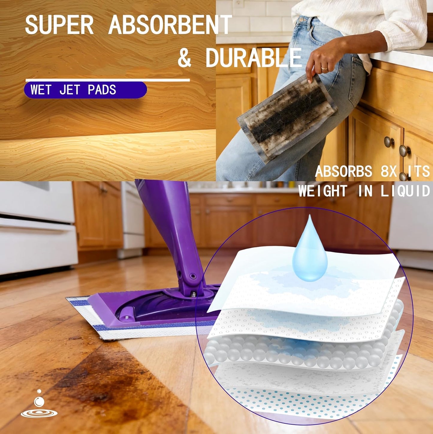 Skiennix Wet Jet Mop Refill Pads - Thick Microfiber for Superior Absorbency | Multi-Surface Cleaning