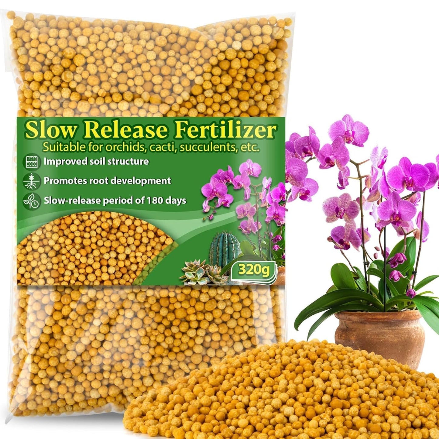 Rainflow Organic Plant Food - All-Purpose Slow Release Fertilizer for Succulents, Cactus & Orchids | 11.28 Oz