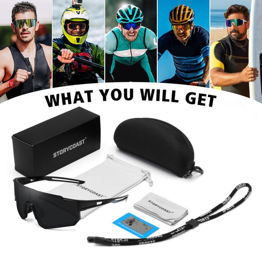 STORYCOAST Polarized Sports Sunglasses for Men Women,Bike Glasses Driving Fishing Cycling Mountain Bike Sunglasses UV400 Protection Matte Black Frame-Gray Lens