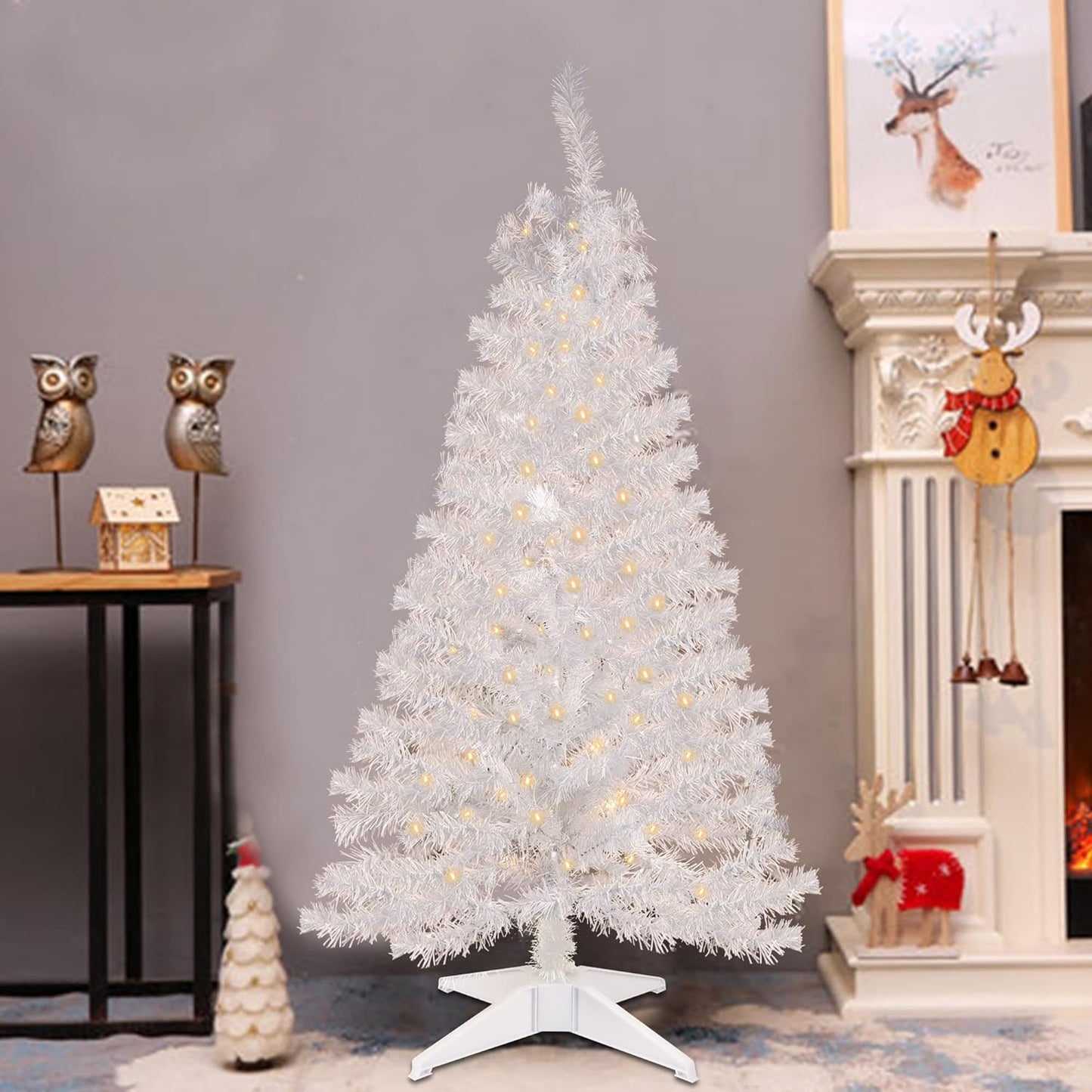 Juegoal 4 FT Pre-Lit Artificial Christmas Tree - 70 Warm White Battery-Powered Lights | 8 Modes & Timer for Festive Home Decor