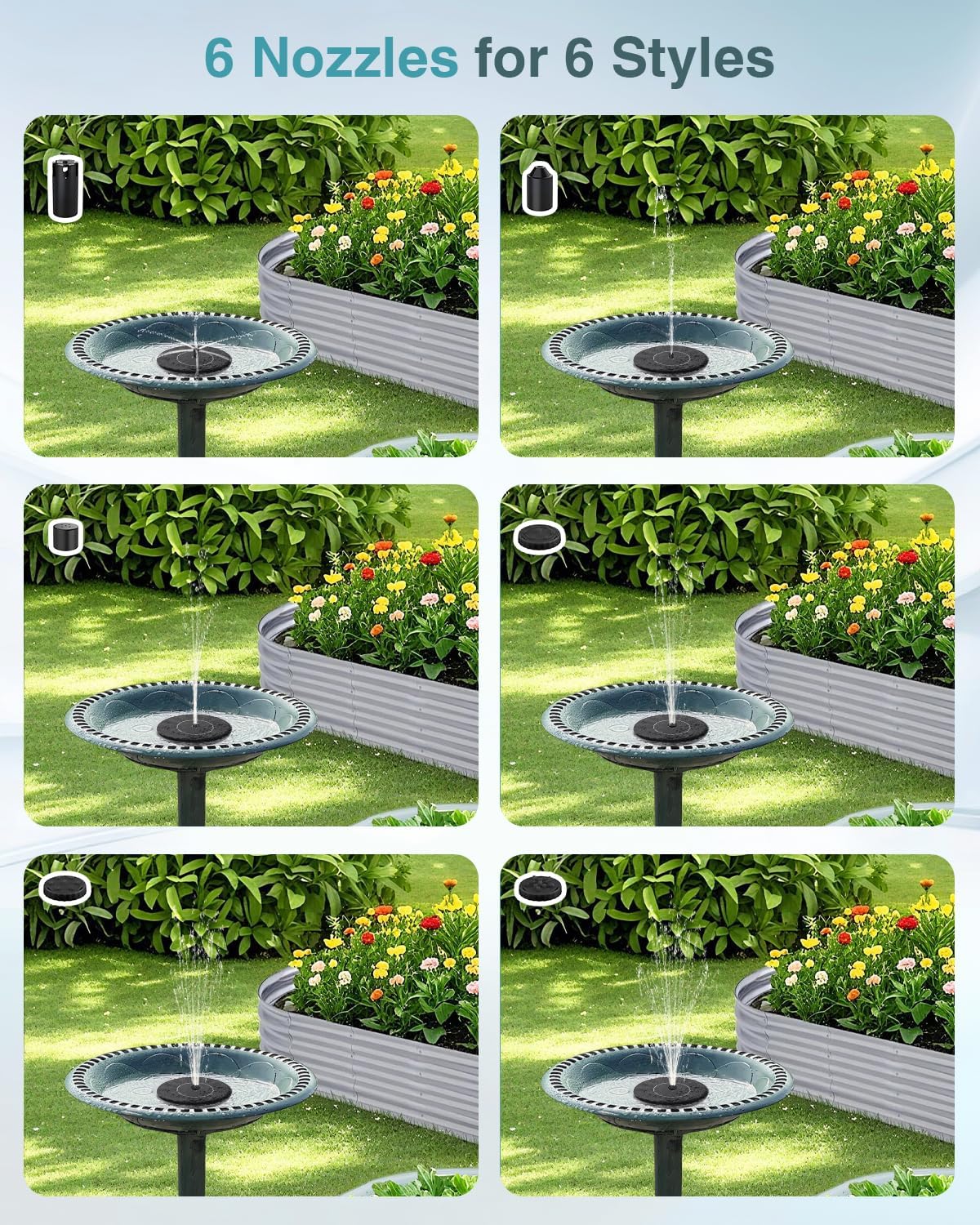 Solar Water Fountain - 2026 Upgraded Solar Powered Pump with 6 Nozzles for Bird Bath & Garden