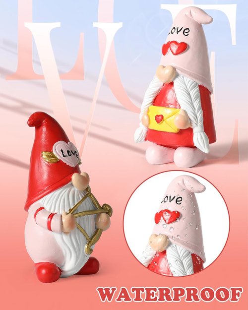 iStatue Valentine Gnomes - Adorable Set of 2 Resin Statues with Heart-Shaped Love & Cupid’s Arrow | Perfect Valentine's Day Decor & Gifts