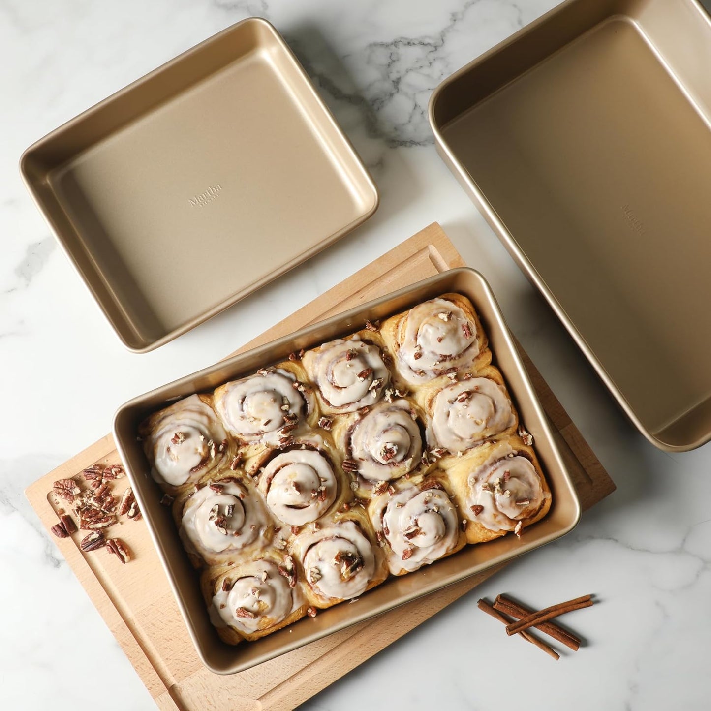 Martha Stewart Gallen 3-Piece Baking Pan Set | Nonstick Ceramic & Carbon Steel | 13", 15", 17" - Champagne