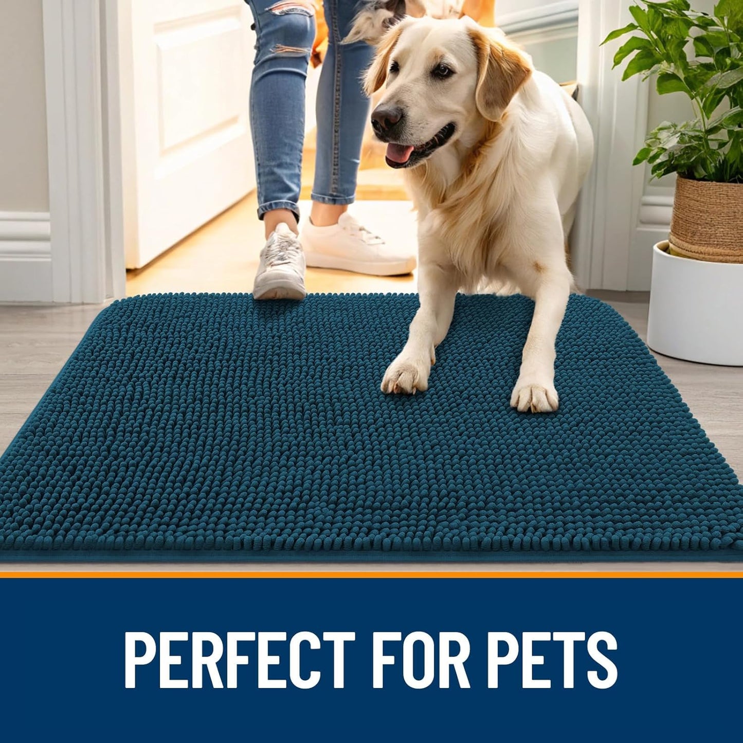 OLANLY Dog Door Mat - Absorbent Non-Slip Washable Doormat for Muddy Paws | 24x16, Atlantic Blue
