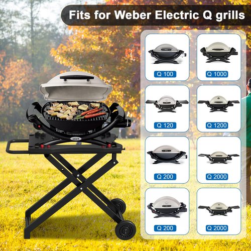 Foldable Grill Stand with Transport Handle for Weber Outdoor Electric Q Series Portable Grill Cart Table for Weber Q1000 Q1200 Q2000 Q2200 Gas Grills