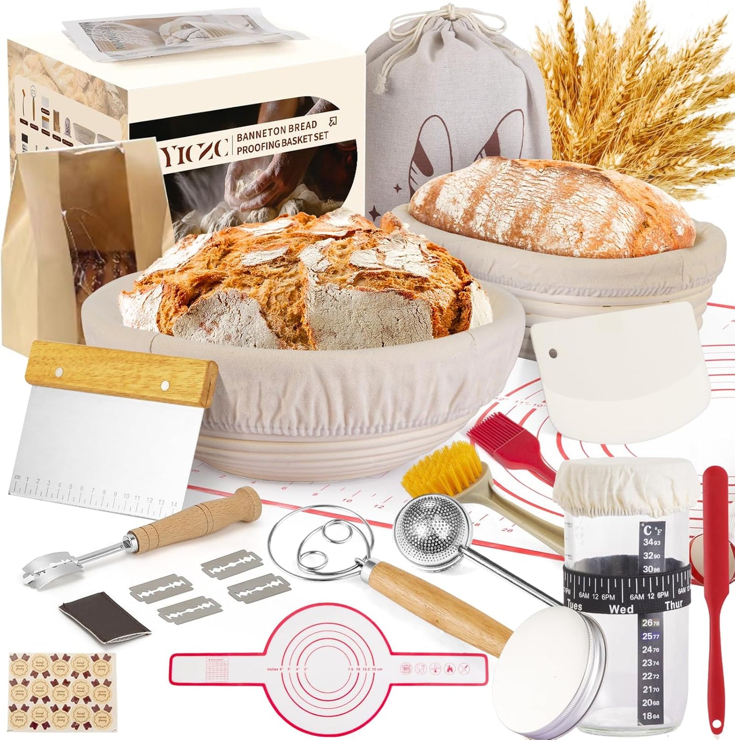 Round & Oval Bread Proofing Basket Set by [Brand Name] - Perfect for Artisan Sourdough Baking | 9" & 10" Sizes