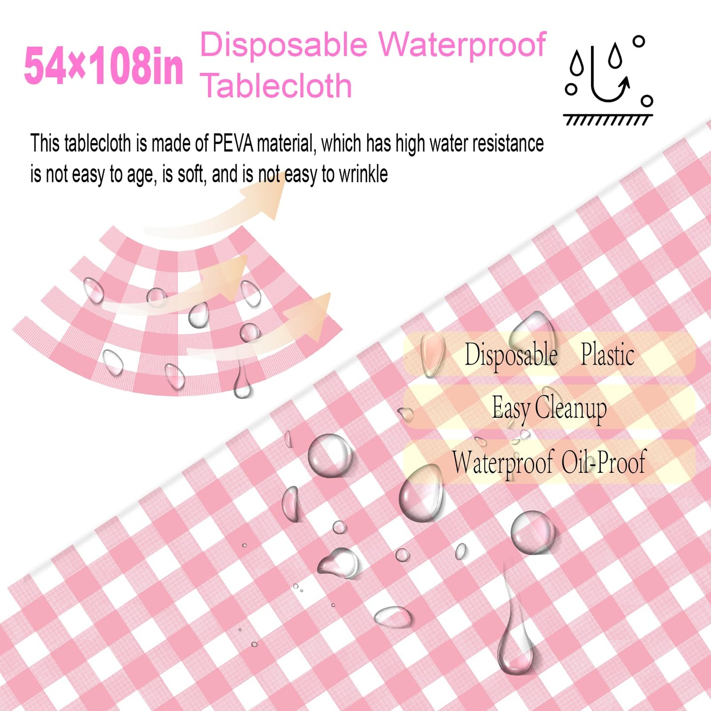 OLIVBIN 4 Pack Pink and White Checkered Tablecloth Pink Checkered Flag Tablecloth, Disposable Plastic Gingham Table Cover for Parties, Race Car Birthday Party, Birthday, Outdoor Picnic, 54 × 108 Inch