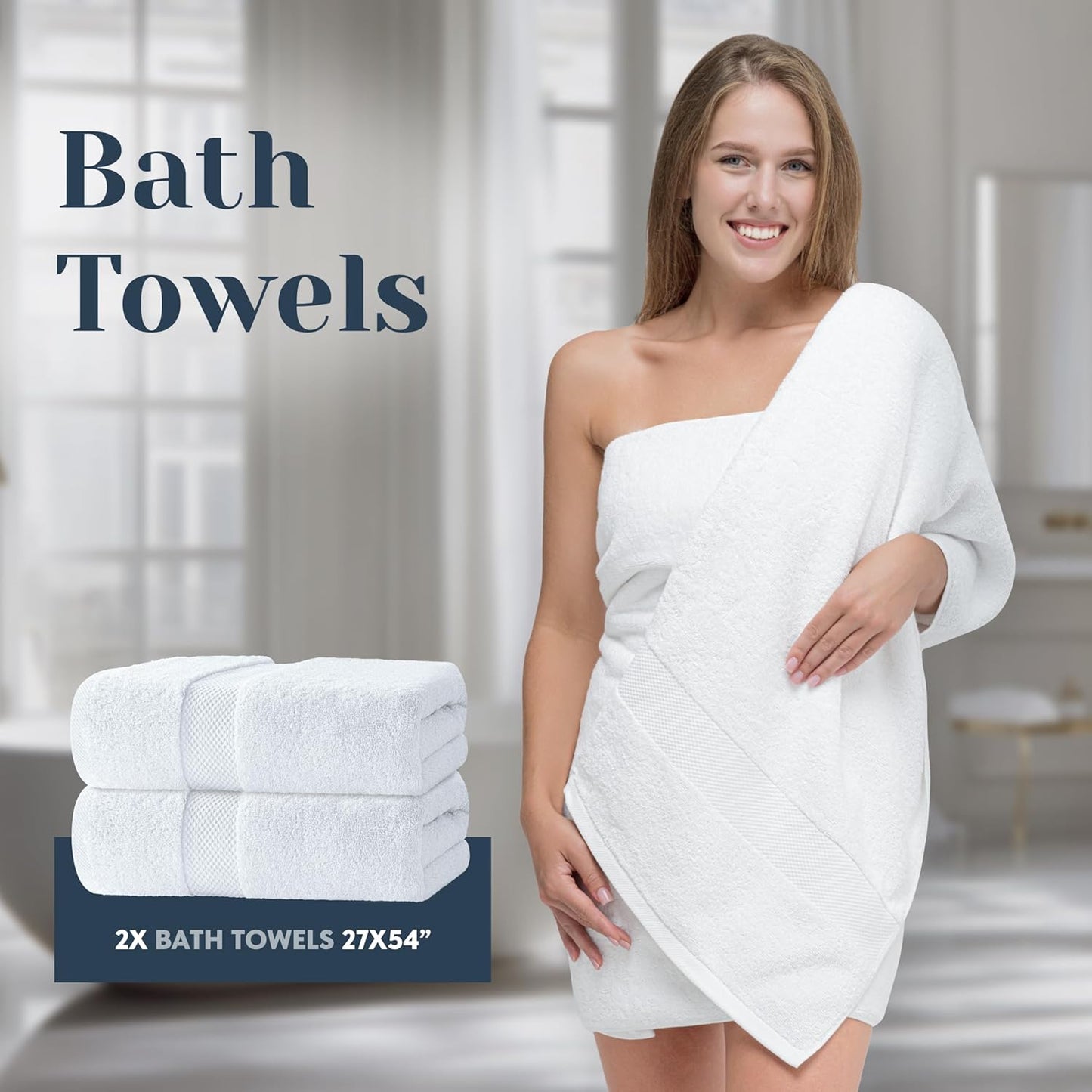 Luxury White Bath Towel Set - 100% Turkish Cotton, 700 GSM, Highly Absorbent | 8-Piece Collection