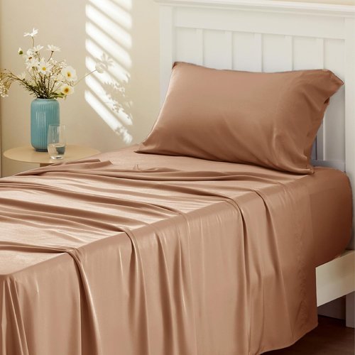 Bedsure Cooling Twin XL Sheets - Breathable & Soft Rayon from Bamboo | Deep Pocket Up to 16 Inches, Khaki